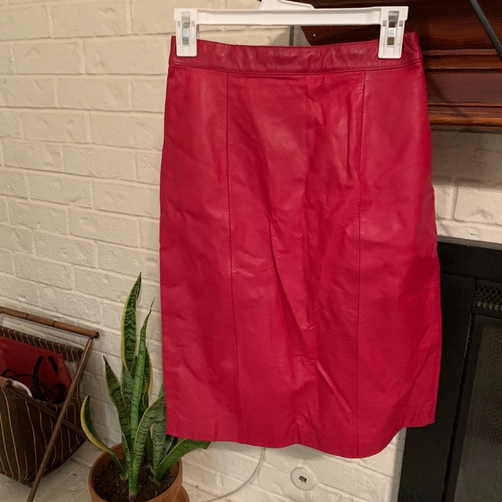 Rafferty Vintage Red Genuine Leather Midi Skirt